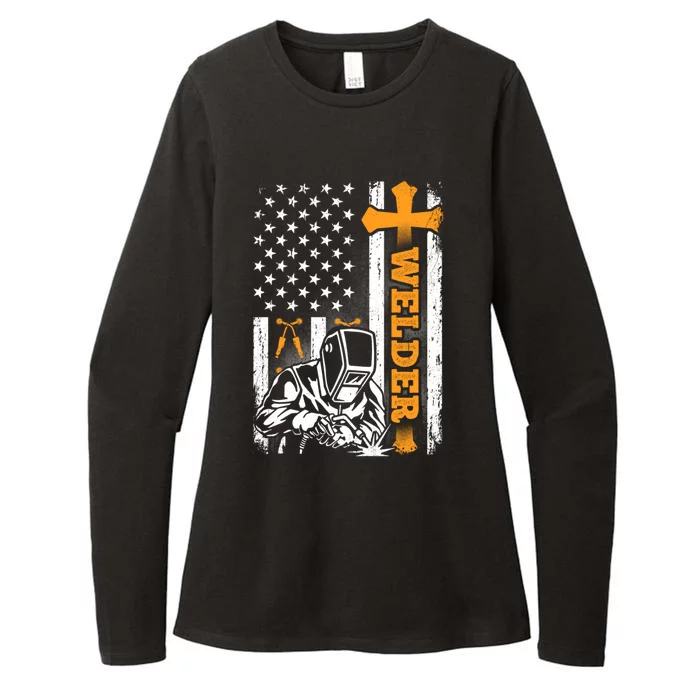 Welder American Flag Welding Technical Dad Fathers Day Papa Gift Womens CVC Long Sleeve Shirt