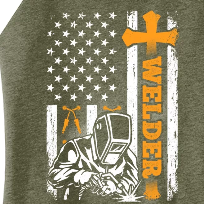 Welder American Flag Welding Technical Dad Fathers Day Papa Gift Women’s Perfect Tri Rocker Tank