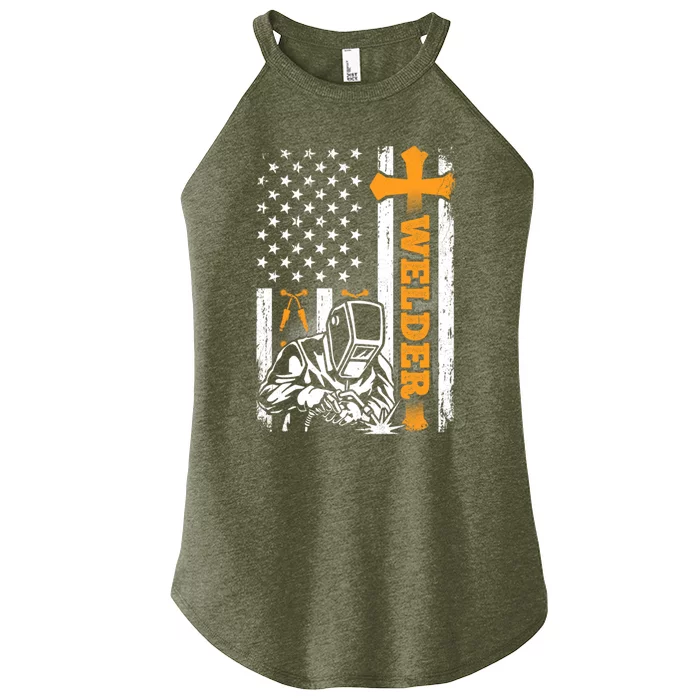 Welder American Flag Welding Technical Dad Fathers Day Papa Gift Women’s Perfect Tri Rocker Tank