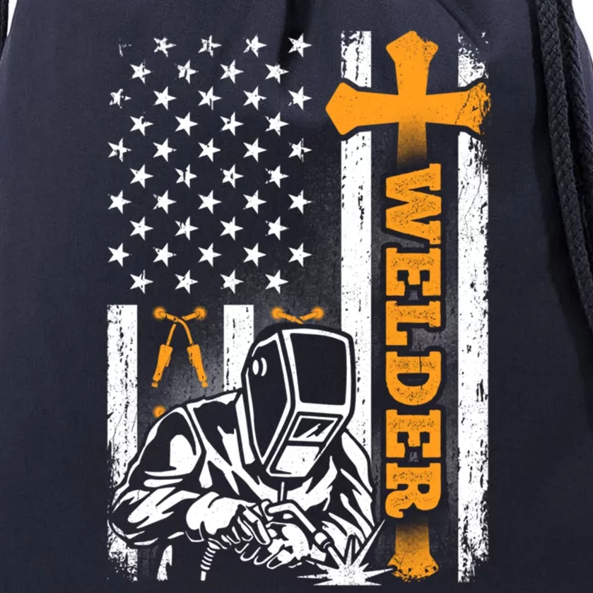 Welder American Flag Welding Technical Dad Fathers Day Papa Gift Drawstring Bag