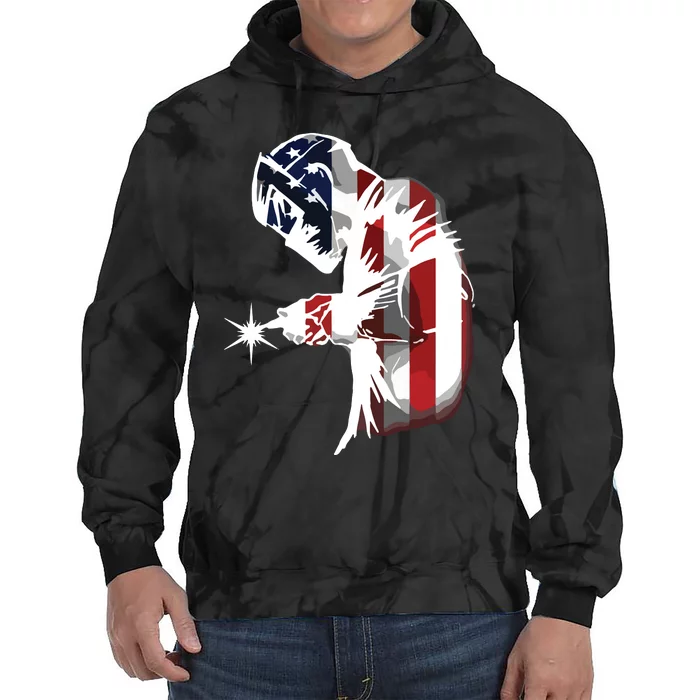 Welder American Flag USA Patriotic Welder Tie Dye Hoodie