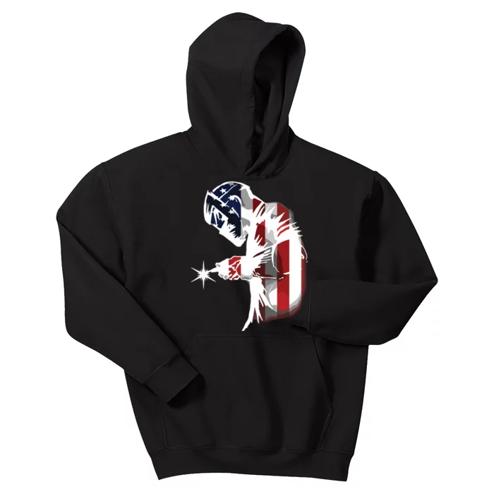 Welder American Flag USA Patriotic Welder Kids Hoodie