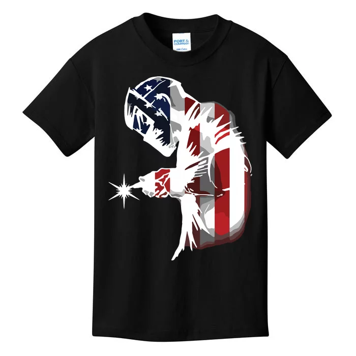 Welder American Flag USA Patriotic Welder Kids T-Shirt