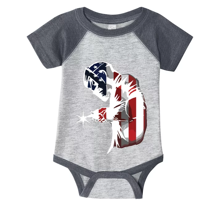 Welder American Flag USA Patriotic Welder Infant Baby Jersey Bodysuit