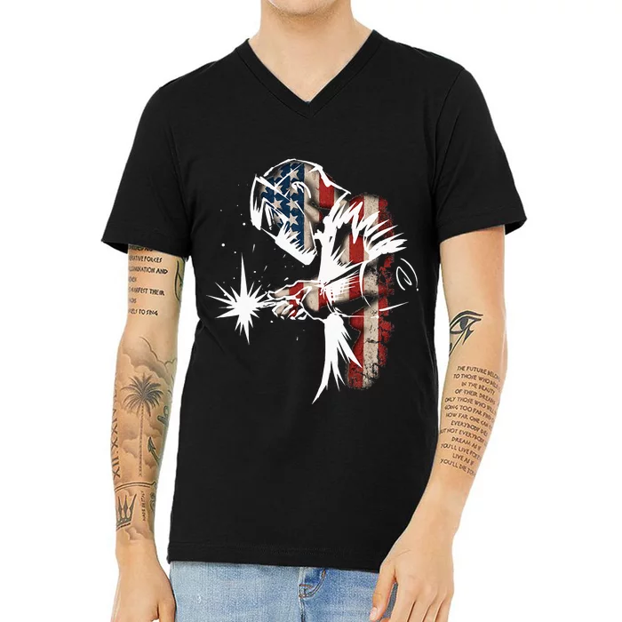 Welder American Flag USA Patriotic Welder Gift V-Neck T-Shirt