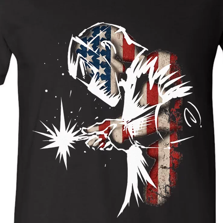 Welder American Flag USA Patriotic Welder Gift V-Neck T-Shirt