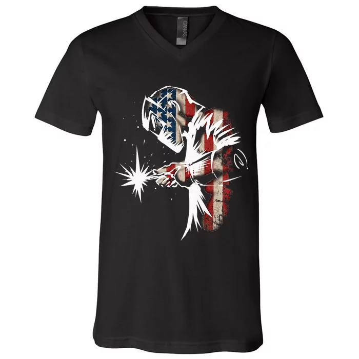 Welder American Flag USA Patriotic Welder Gift V-Neck T-Shirt