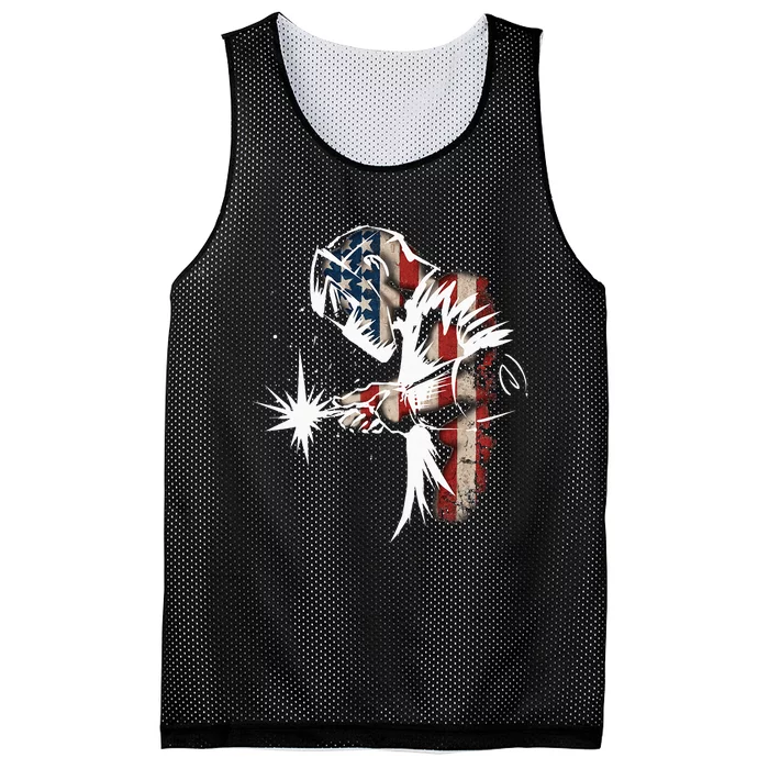 Welder American Flag USA Patriotic Welder Gift Mesh Reversible Basketball Jersey Tank