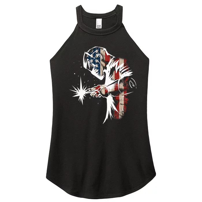 Welder American Flag USA Patriotic Welder Gift Women’s Perfect Tri Rocker Tank