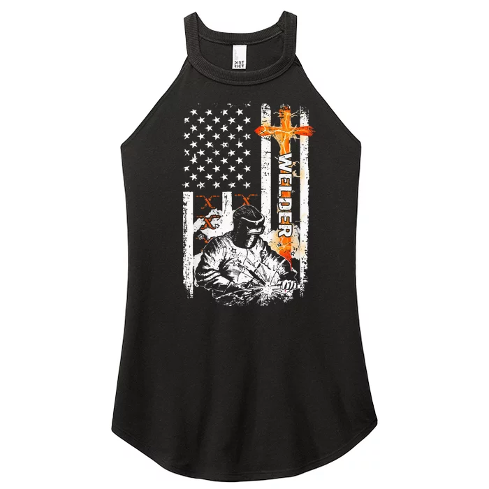 Welder American Flag Welding Fusing Material Funny Technical Women’s Perfect Tri Rocker Tank