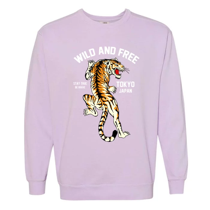 Wild And Free Enjoy Cool Brave Tokyo Japan Wild Tiger Graphic Gift Garment-Dyed Sweatshirt