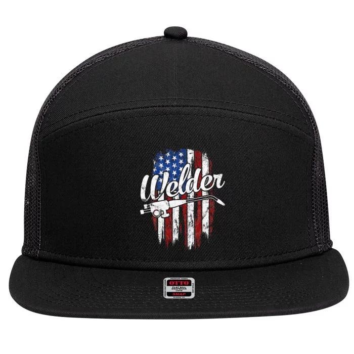 Welder American Flag Welding Gift Usa Patriotic 7 Panel Mesh Trucker Snapback Hat