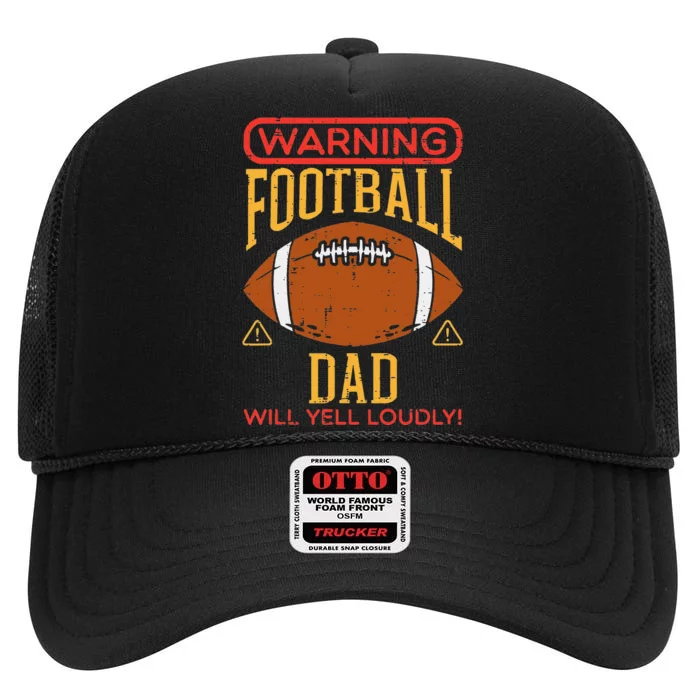 Warning American Football Dad Yell Funny Family Matching High Crown Mesh Trucker Hat