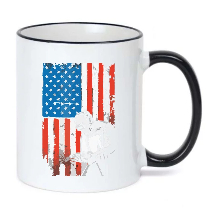 Welding American Flag Welder Fathers Day Design On Back Black Color Changing Mug