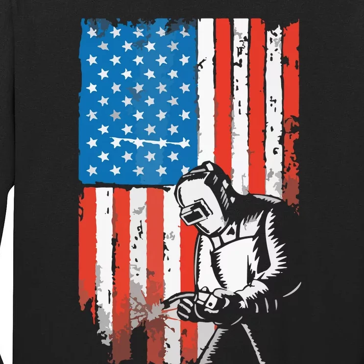 Welding American Flag Welder Fathers Day Design On Back Tall Long Sleeve T-Shirt