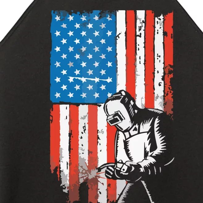 Welding American Flag Welder Fathers Day Design On Back Women’s Perfect Tri Rocker Tank