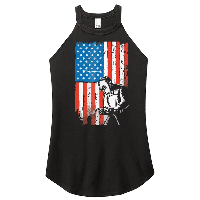 Welding American Flag Welder Fathers Day Design On Back Women’s Perfect Tri Rocker Tank