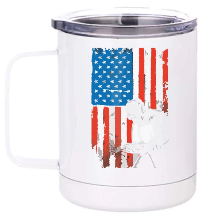 Welding American Flag Welder Fathers Day Design On Back Front & Back 12oz Stainless Steel Tumbler Cup