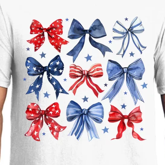 Women American Flag Coquette Bows 4th Of July Patriotic Bows Girl Gift Pajama Set