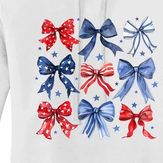 Women American Flag Coquette Bows 4th Of July Patriotic Bows Girl Gift Women's Pullover Hoodie