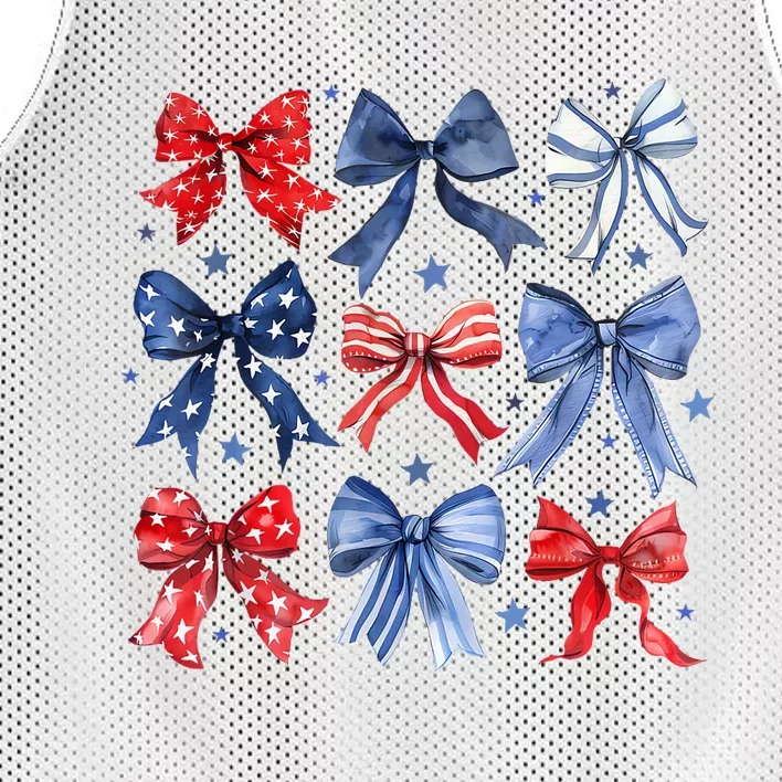 Women American Flag Coquette Bows 4th Of July Patriotic Bows Girl Gift Mesh Reversible Basketball Jersey Tank