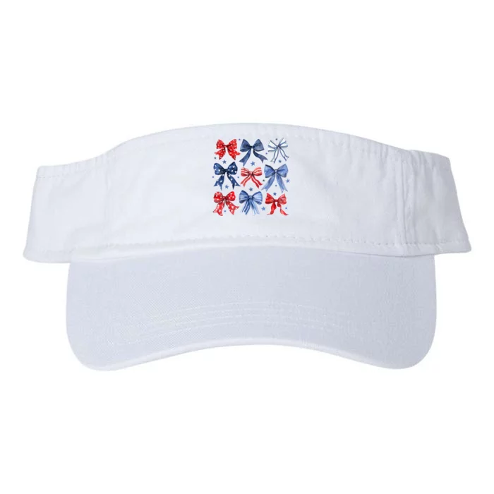 Women American Flag Coquette Bows 4th Of July Patriotic Bows Girl Gift Valucap Bio-Washed Visor