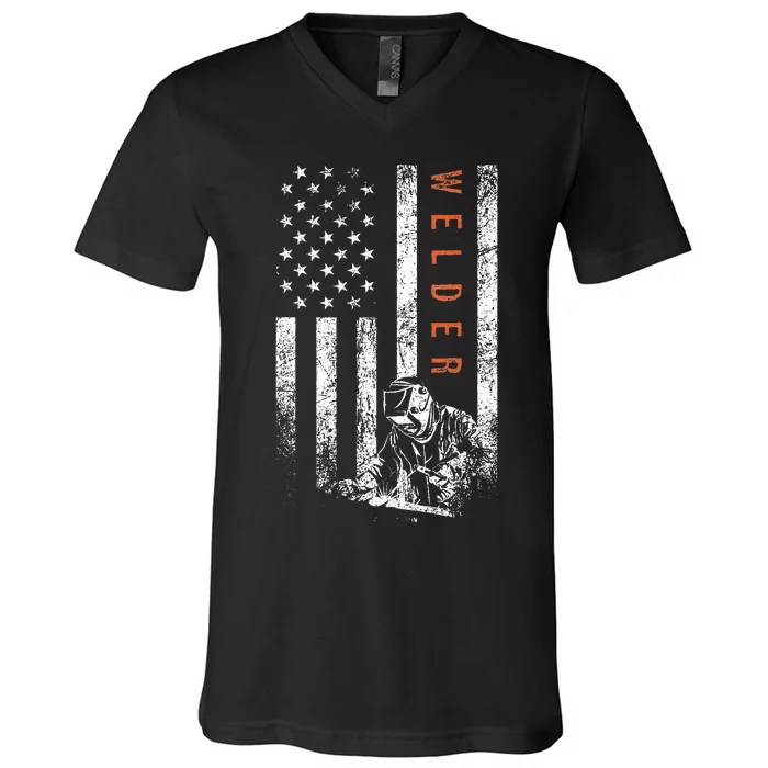 Welder American Flag Design Welding V-Neck T-Shirt