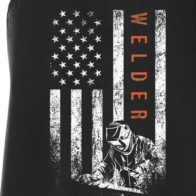 Welder American Flag Design Welding Women's Racerback Tank