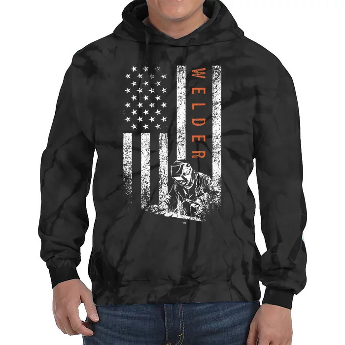 Welder American Flag Design Welding Tie Dye Hoodie