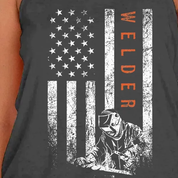 Welder American Flag Design Welding Women's Knotted Racerback Tank