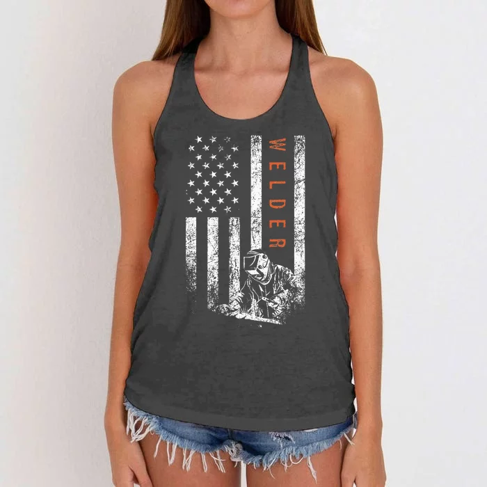 Welder American Flag Design Welding Women's Knotted Racerback Tank