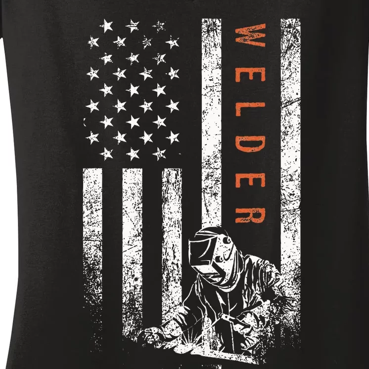 Welder American Flag Design Welding Women's V-Neck T-Shirt