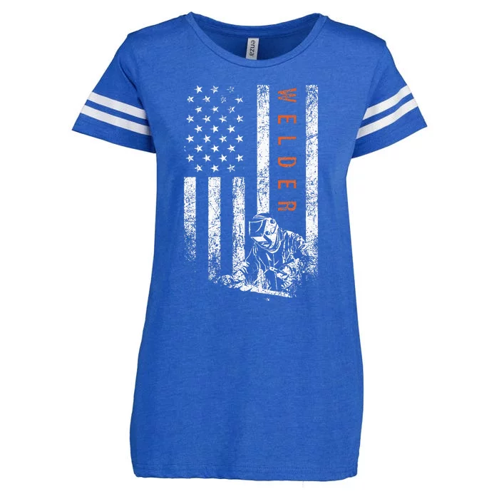 Welder American Flag Design Welding Enza Ladies Jersey Football T-Shirt