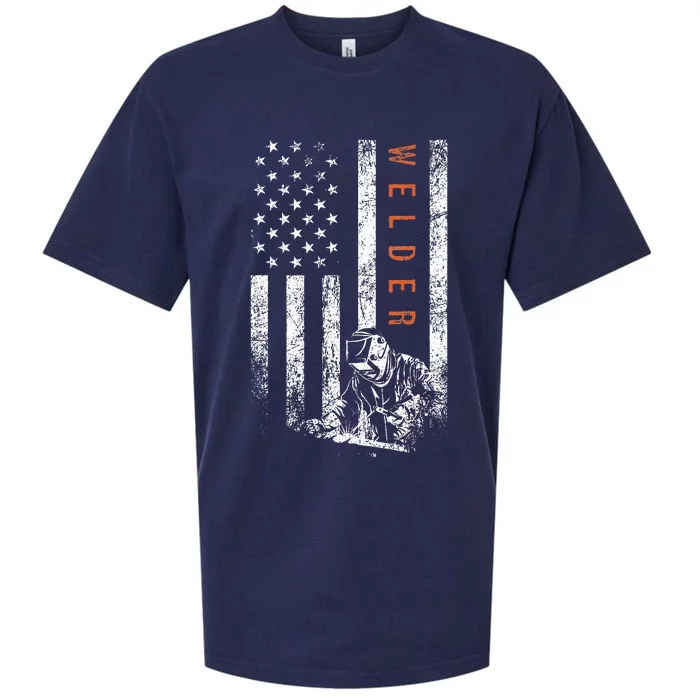 Welder American Flag Design Welding Sueded Cloud Jersey T-Shirt