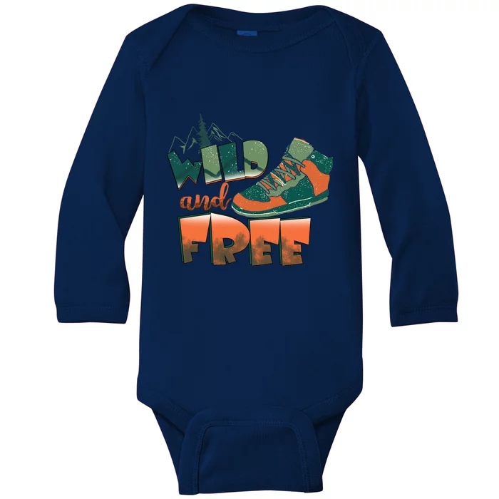 Wild And Free Camping Hiking Gift Hiking Shoes Baby Long Sleeve Bodysuit