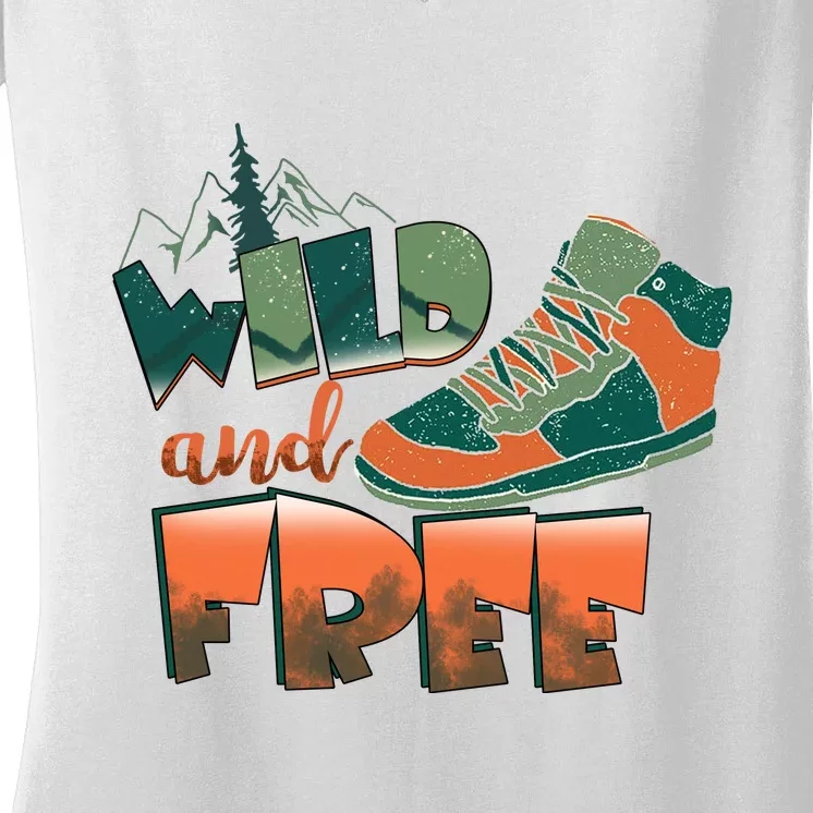 Wild And Free Camping Hiking Gift Hiking Shoes Women's V-Neck T-Shirt