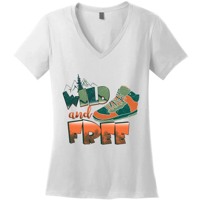 Wild And Free Camping Hiking Gift Hiking Shoes Women's V-Neck T-Shirt