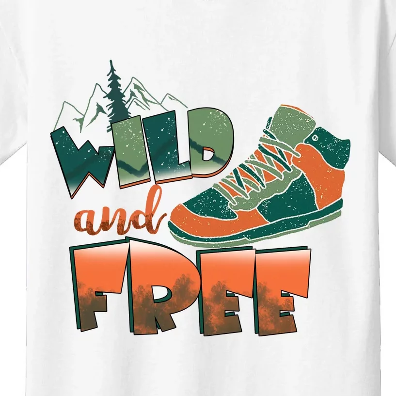 Wild And Free Camping Hiking Gift Hiking Shoes Kids T-Shirt