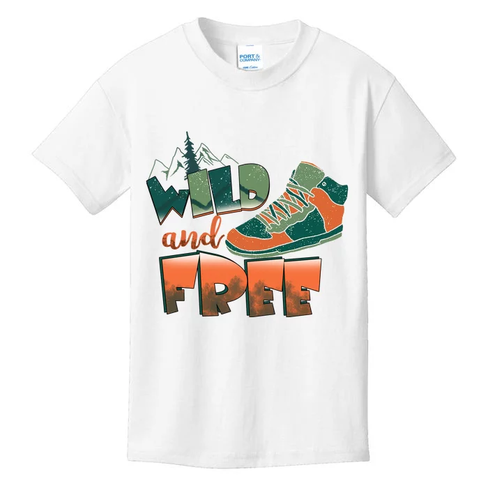 Wild And Free Camping Hiking Gift Hiking Shoes Kids T-Shirt