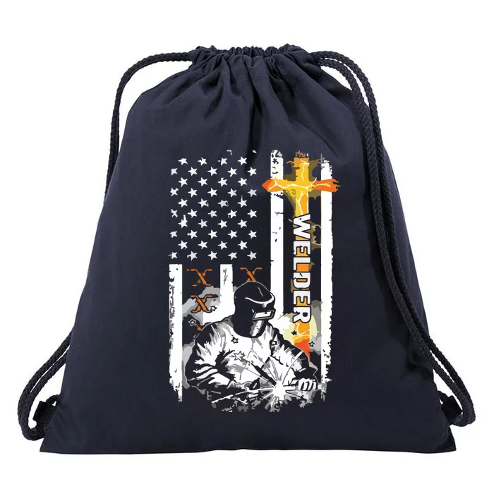 Welder American Flag Welding Fusing Material Funny Technical Drawstring Bag