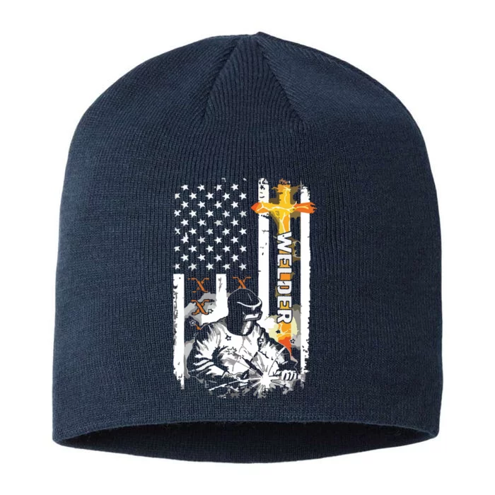 Welder American Flag Welding Fusing Material Funny Technical 8 1/2in Sustainable Knit Beanie