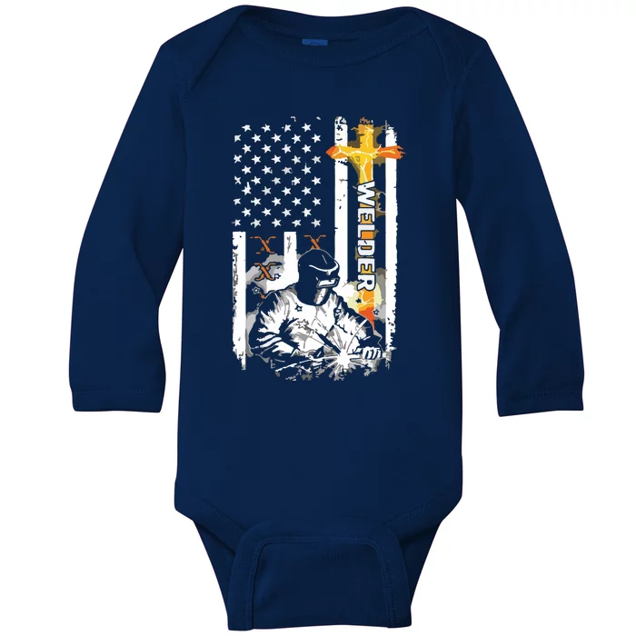 Welder American Flag Welding Fusing Material Funny Technical Baby Long Sleeve Bodysuit