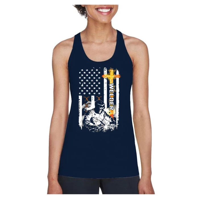 Welder American Flag Welding Fusing Material Funny Technical Women's Racerback Tank