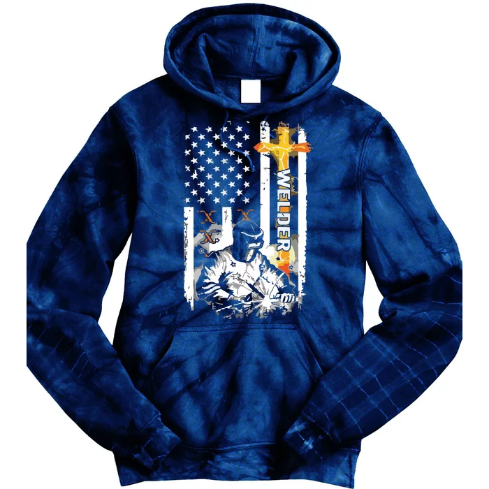 Welder American Flag Welding Fusing Material Funny Technical Tie Dye Hoodie