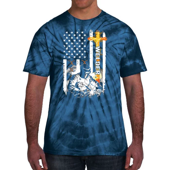 Welder American Flag Welding Fusing Material Funny Technical Tie-Dye T-Shirt