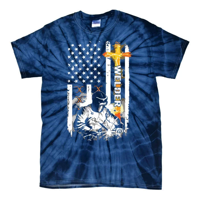 Welder American Flag Welding Fusing Material Funny Technical Tie-Dye T-Shirt