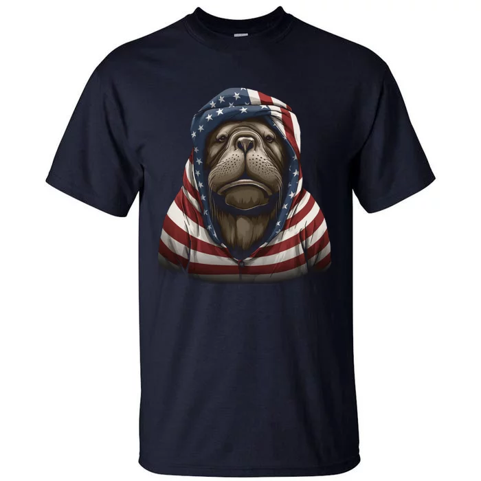 Walrus American Flag USA Tee 4th July Gifts Graphic Tees Tall T-Shirt