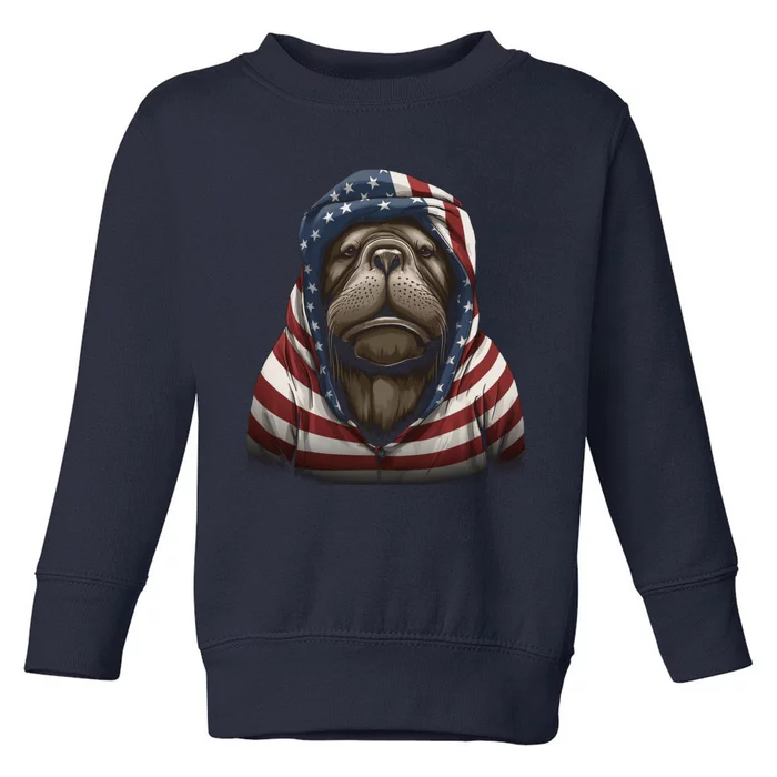 Walrus American Flag USA Tee 4th July Gifts Graphic Tees Toddler Sweatshirt