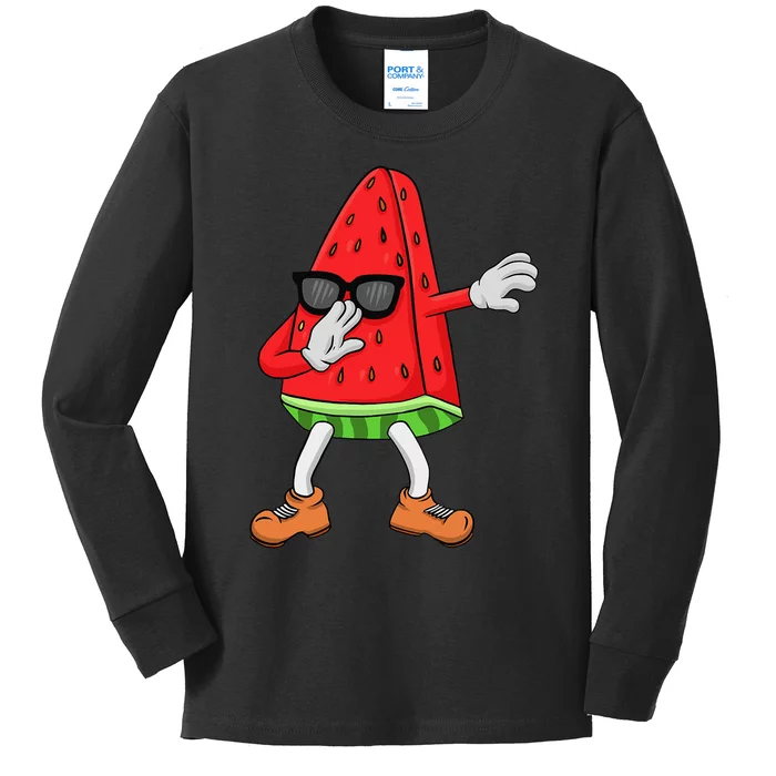 Watermelon Art For Dabbing Watermelon Wedge Lovers Kids Long Sleeve Shirt