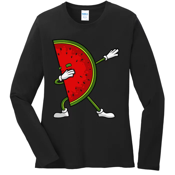 Watermelon Art For Dabbing Watermelon Wedge Lovers Ladies Long Sleeve Shirt